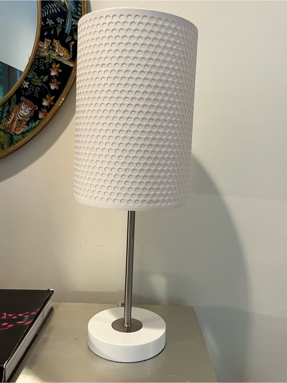 Modern White Table Lamp with Textured Drum Shade